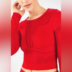 Fabletics Jaymee Mesh Long-Sleeve Top in lipstick red